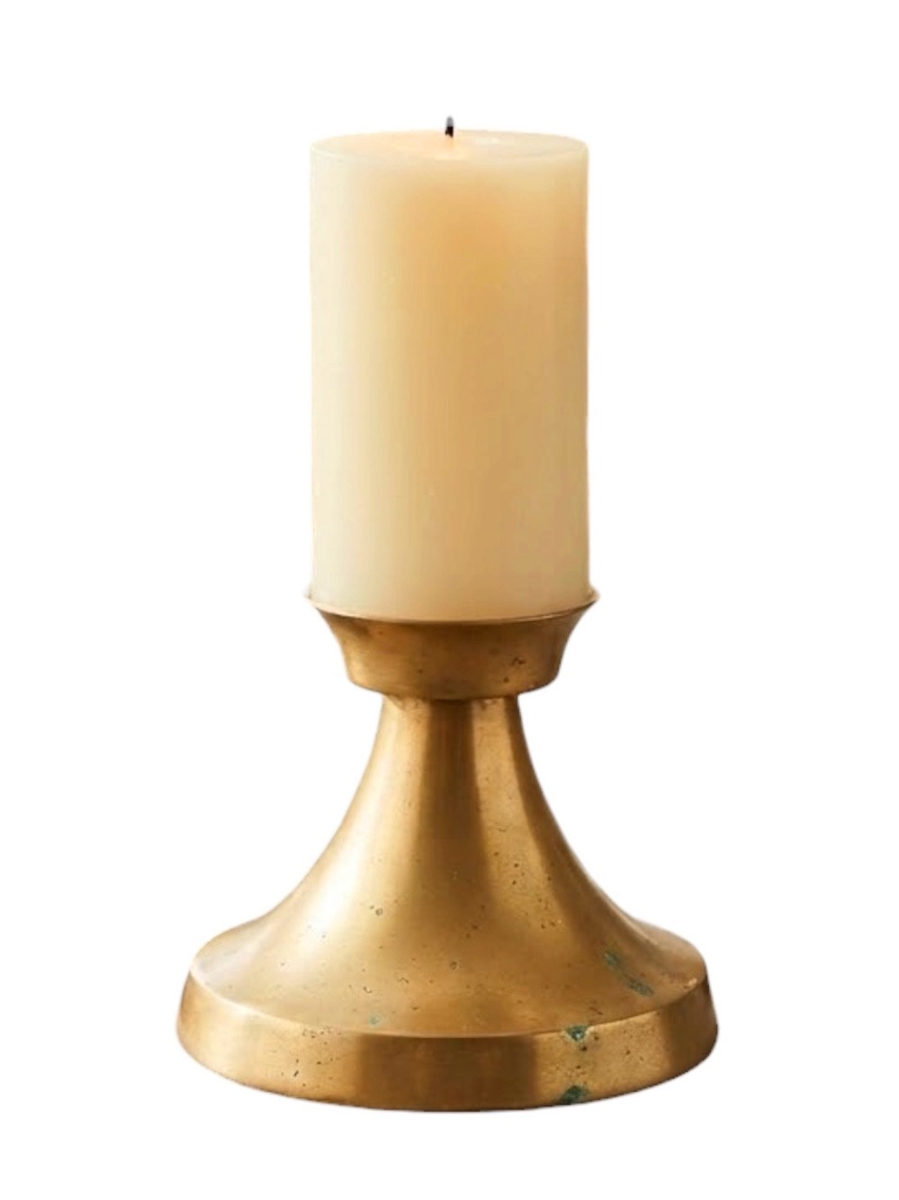 Vintage, Heavy Brass Pillar Candle Holder|Wide, Flared Conical Base